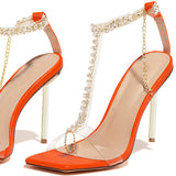 Amozae T-Bar Strap Rhinestone Beaded Toe Ring Heels