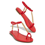 Amozae Gold-Tone Chain Braided Ankle Strap Toe Loop Sandals