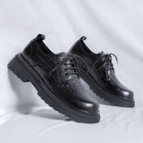 Amozae- Yanghwa Textured Faux Leather Derby Shoes