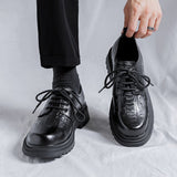 Amozae- Yanghwa Textured Faux Leather Derby Shoes