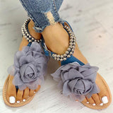 Amozae 3D Flower String Beads Ankle Straps Flat Sandals