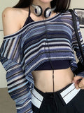 Amozae-Fall Outfits -Contrast striped crochet knit crop top- Streetwear y2k outfits Fall Outfits Christmas Thanksgiving Gift New Year's Eve