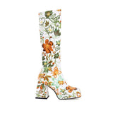 Amozae-Back To School Gifts Colorful Floral Square Toe Boots