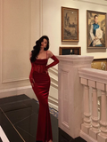 Amozae-dress to impress party dress nye outfits Sexy Spaghetti Straps Red Lace Velvet Prom Dress Evening Dress With Gloves YM1727