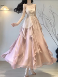 Amozae-dress to impress party dress nye outfits Beautiful Spaghetti Straps Ombre Pink Chiffon Prom Dress Long Evening Gown YM1729