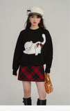 Amozae-Pullover Sweater Bow Cat Print Korean Fashion Y2k Cashmere Knitted Streetwear Female Top Autumn Winter Christmas Clothes