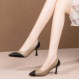 Amozae-Full Grain Leather Thin High-heel Single Shoes Women Pointed Toe 2023 Spring Autumn New Fashion Patchwork Lady Stiletto Pumps