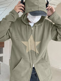 Amozae-Fall Outfits -Vintage baggy hoodie with star patch and zipper- Streetwear y2k outfits Fall Outfits Christmas Thanksgiving Gift New Year's Eve