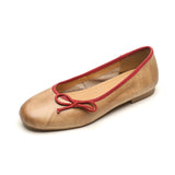 Amozae-New Women's Genuine Cowhide Leather Ballet Flats Bow Decor Soft Sole Flat Shoes Spring Autumn Low Cut Round Toe Casual Comfort