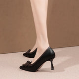 Amozae-Genuine Leather Mixed Colors Shallow Pointed Toe Stiletto Shoes Women 2023 Spring and Autumn New Butterfly-knot High Heels Pumps