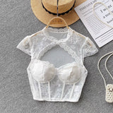 Amozae-Lace Sexy Summer Halter Women T shirt Punk Kawaii Sweet Girl Top White Vintage Female Blouse Aesthetic Gothic Corset Tank Tops
