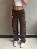 Amozae-Brown baggy cargo jeans with a vintage wash- Streetwear y2k outfits Fall Outfits Christmas Thanksgiving Gift New Year's Eve