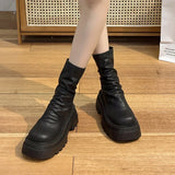 Amozae-Platform Heel Women Short Booties Fashion Back Zippers Ankle Booties Retro Style Autumn Winter Female Shoes-Platform boots