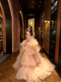 Amozae-dress to impress party dress nye outfits Strapless Dress Evening Dress Pink Super Fairy Light Tulle Birthday Dress Princess Gown YM1635