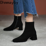 Amozae-Vintage Suede Women Ankle Boots Fashion Thick Heel Short Booties Autumn Winter Women's Shoes-Platform boots