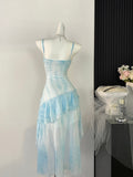 Amozae-birthday dress pretty outfits Ethereal Blue High-Low Ruffle Layered Summer Dress