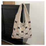Amozae-Back To School Gifts Bow Print Coquette Knitted Tote Bag