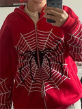 Amozae-Fall Outfits -Zip up hoodie with spider motif- Streetwear y2k outfits Fall Outfits Christmas Thanksgiving Gift New Year's Eve