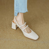 Amozae-2024 New High Heels Solid Split Leather Solid Color Shallow Women Sandals Belt Buckle Party Office Wedding Lolita Ladies Dress