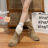 Amozae-Winter Warm Cotton Women Modern Boots Fashion Slip On Short Booties Concise Square Heels Shoes-Platform boots