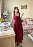 Amozae-birthday dress pretty outfits Stylish Sleeveless Maroon Knit Maxi Dress with Shoulder Straps