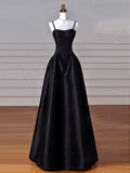 Amozae-Cyber Monday Christmas party outfits Elegant Black A-Line Satin Long Prom Dress Long Prom Dress B531