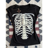 Amozae-Skulls Punk T shirt Women Slim Gothic Street Vintage Black Short Tops Dark Crop Top Femme T Shirts Sexy Y2k Clothing 2000s Tees