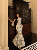 Amozae-dress to impress party dress nye outfits Pretty Blue Floral Ruffle Long Prom Dress Mermaid Party Dress YM1705