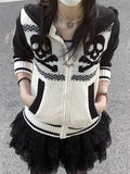 Amozae-Kawaii Skulls Zip Up Sweater Punk Sexy Winter Vintage Clothes Women Gothic Sweet Girl Harajuku Long sleeves Femme Y2k Sweaters