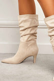 Amozae-Suede Pointed Toe Pleated Stiletto Heels Ankle Boots