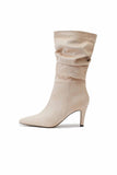 Amozae-Suede Pointed Toe Pleated Stiletto Heels Ankle Boots