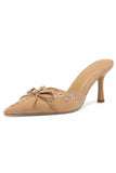 Amozae-Suede Point Toe Bow Hollow Mule Pumps