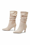 Amozae-Suede Pointed Toe Pleated Stiletto Heels Ankle Boots