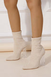 Amozae-Crystal Heel Stretch Mid Calf Skinny Boots