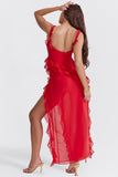 Amozae-nye outfits back to school dress  Ariela Cherry Ruffle Maxi Dress
