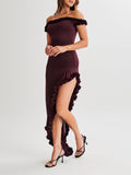 Amozae-nye outfits back to school dress  Arielle Off Shoulder Ruffle Midi Dress