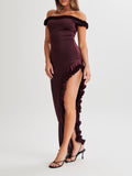 Amozae-nye outfits back to school dress  Arielle Off Shoulder Ruffle Midi Dress