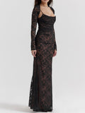 Amozae-nye outfits back to school dress  Artemis Black Lace Maxi Dress