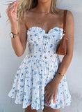 Amozae-birthday dress pretty outfits White Floral Print Bandeau Frill Hem Dress