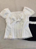 Amozae-Y2k Top Lace White Slim Kawaii Cute Women Clothes T shirt Suit Harajuku Sexy Sweet Girl Japanese Grunge Crop Top 2000s Tshirts
