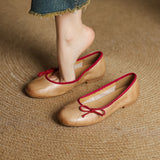 Amozae-New Women's Genuine Cowhide Leather Ballet Flats Bow Decor Soft Sole Flat Shoes Spring Autumn Low Cut Round Toe Casual Comfort