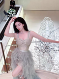 Amozae-dress to impress party dress nye outfits Light Green Brithday Dress Irregular Tulle Prom Dress With Train YM1641
