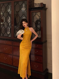 Amozae-dress to impress party dress nye outfits Sexy Gold Halter Neck Print Floral Slit Party Dress YM1671