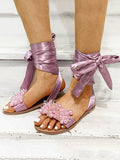 Amozae-Ankle Strap Beaded Flat Heel Sandals