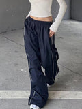Amozae-Marineblaue Retro Sport Baggy Hose mit Streifen- Streetwear y2k outfits Fall Outfits Christmas Thanksgiving Gift New Year's Eve