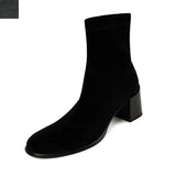 Amozae-2023 Winter Women New Fashion High Heels Solid Short Stretch Boots Ladies Round Toe Chunky Heels Slip-on Retro Style Ankle Boots