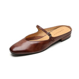 Amozae-2025 New Spring Summer Genuine Cow Leather Women's Cover Toe Mule Sandals Slip-On Flat Shoes Outdoor Casual Comfortable Slippers