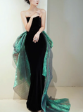 Amozae-dress to impress party dress nye outfits Black Evening Dress Strapless Velevet Mermaid Prom Dress YM1615