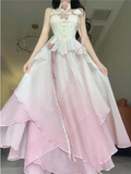 Amozae-dress to impress party dress nye outfits Fairy Ombre Pink Chiffon Dress Prom Dress Birthday Outfits  YM1730