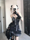 Amozae-Goth Summer Sexy Dress Women Clothes Punk Streetwear Lace Sling Black Dark Slim short Dresses Hot Girl High Waist Y2k Mini Dress